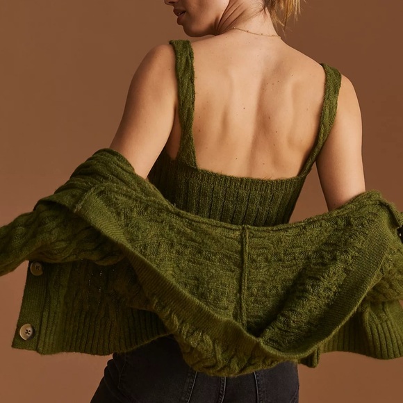 NWT Anthropologie Hooded Cable-Knit Sweater Set Green Size M Medium - Picture 2 of 8